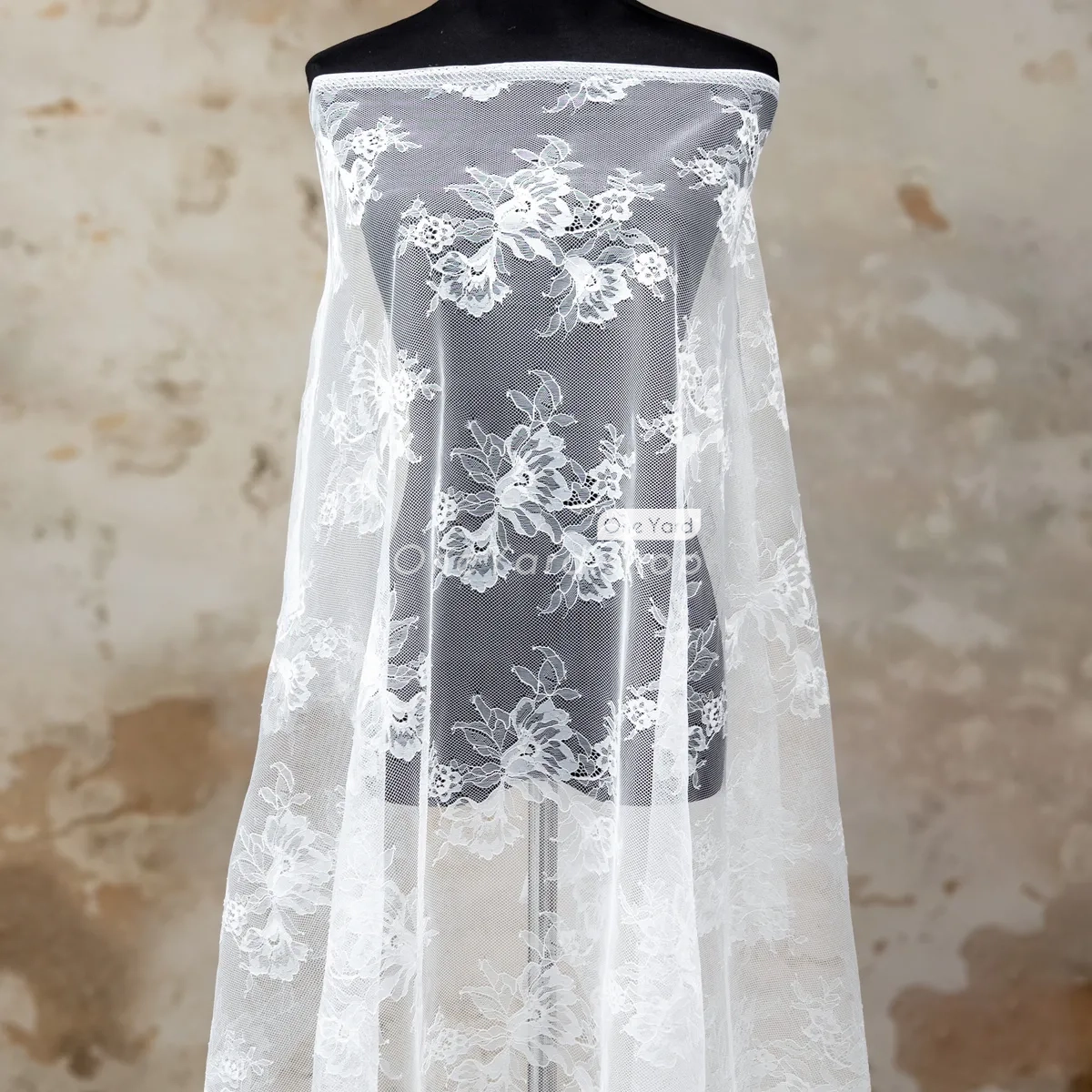 【pharfaite】LACE LIMITATION ETERNA-CHIC Slightly Stiff Off-white Floral Cheap Lace Fabric - OneYard