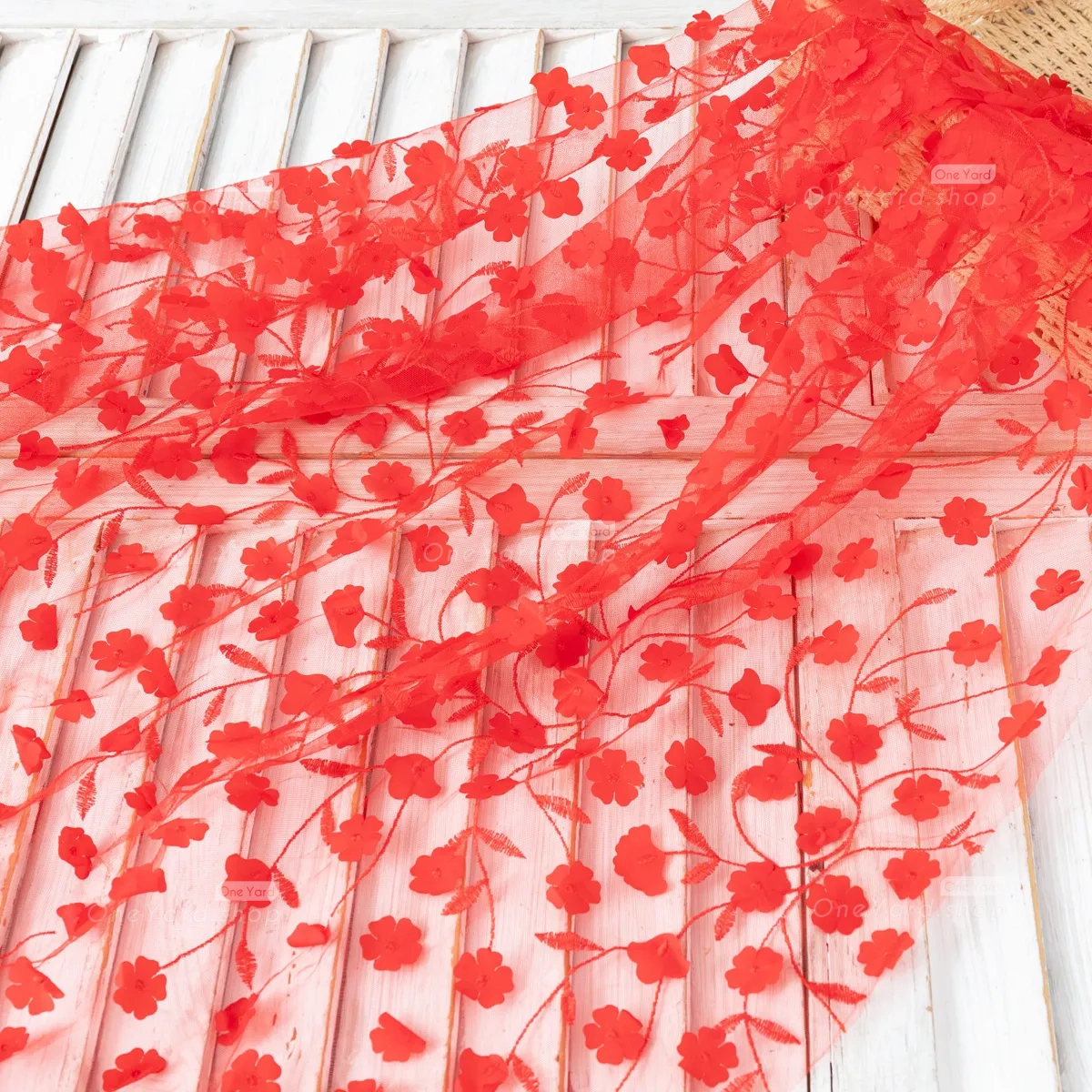 red 3D floral embroidery fabric red 3D floral embroidery fabric