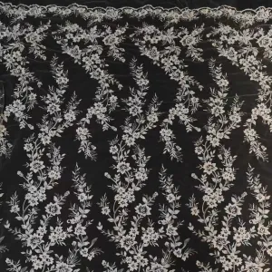 sequined floral embroidery lace fabric for wedding gown