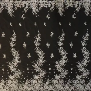 off white floral wedding lace tulle fabric with sequins
