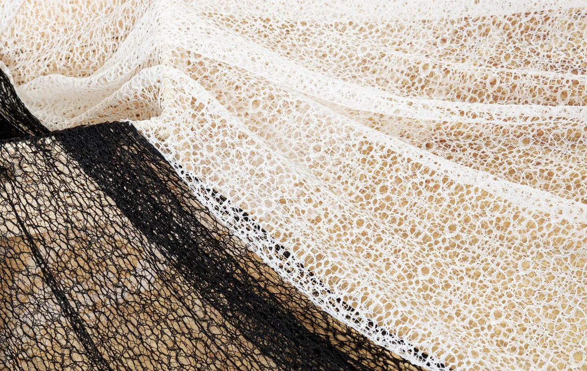 black or ivory stretch messy lace fabrics