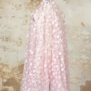 feminine pink 3d floral embroidery tulle fabric