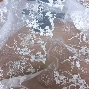 great wall and wintersweet flower embroidery lace fabric