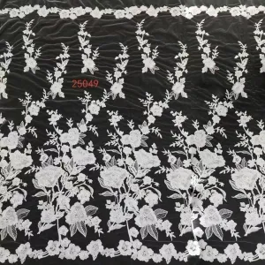 romantic floral embroidery lace fabric with border