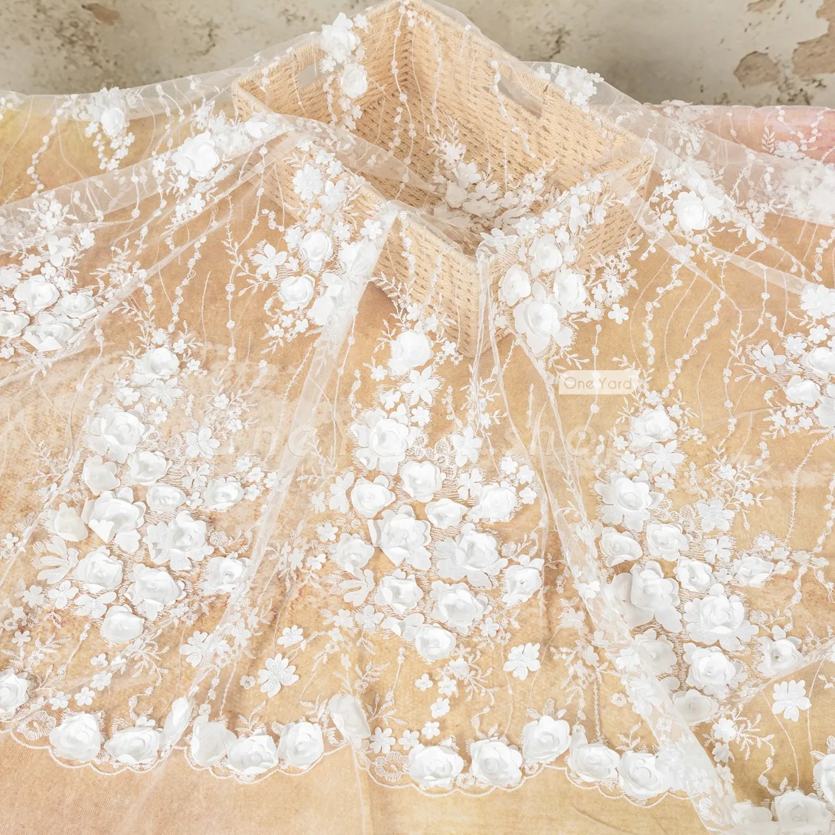 3d rosette flower embroidered lace fabric 3d rosette flower embroidered lace fabric