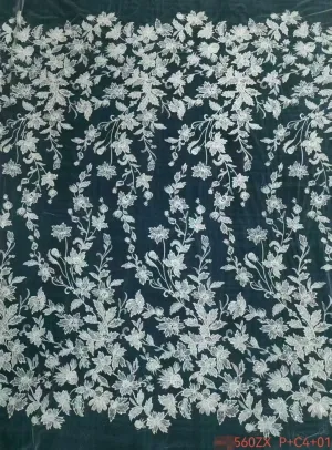 modern large scattered floral embroidered lace fabric