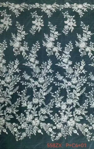 airy delicate leaf bud embroidered mesh lace fabric