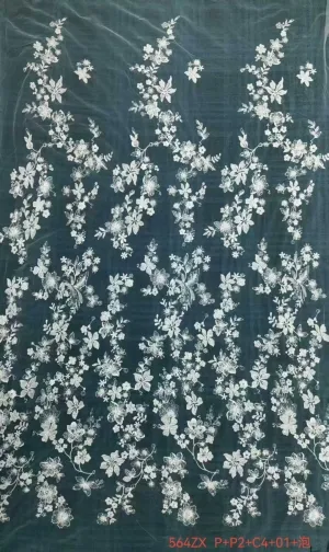 cascading star floral vine embroidered mesh lace fabric