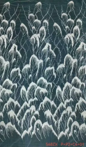 tiered abstract feather embroidered mesh lace fabric