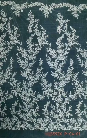 elegant undulating vine embroidered mesh lace fabric