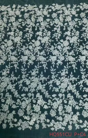 dense trailing floral vine embroidered mesh lace fabric