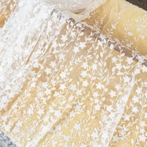 clear sequinned vertical climbing vine lace fabric