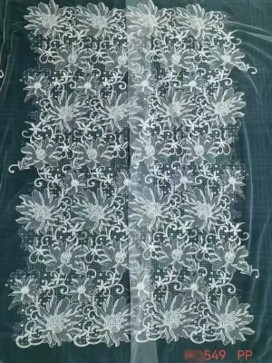 bold chrysanthemum floral and geometric lattice lace