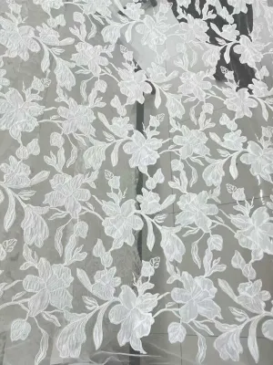 bold 3d floral vine applique sheer mesh lace fabric