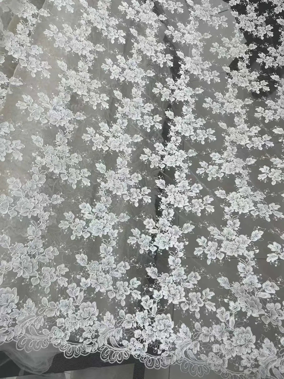 delicate floral cluster scalloped border mesh lace delicate floral cluster scalloped border mesh lace