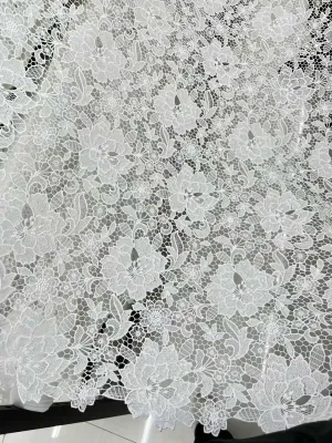 dense floral embroidered hexagon mesh lace fabric