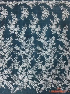 subtle sequinned trailing floral vine embroidered lace