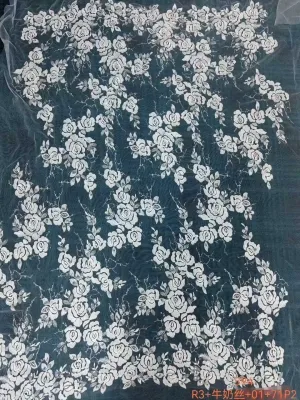 soft sequinned trailing rose floral mesh lace fabric