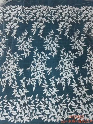 beaded sequined symmetrical floral scalloped lace