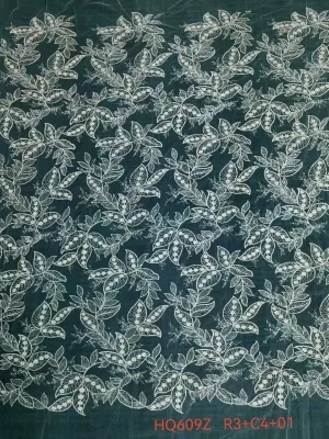 sequinned corded botanical leaf embroidered mesh lace