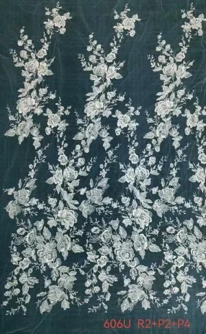 beaded ascending climbing rose vine mesh lace fabric