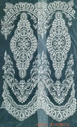 majestic corded medallion double border mesh lace