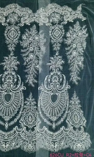 regal corded fan motif double border mesh lace