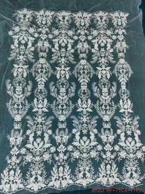 sequinned corded vertical floral vine mesh lace fabric