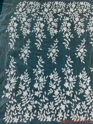 corded cascading leaf vine pattern mesh lace fabric