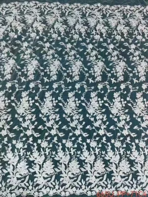 corded undulating floral vine mesh lace fabric