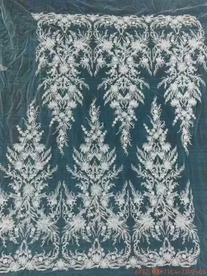 heavy beaded corded cascading fern floral mesh lace