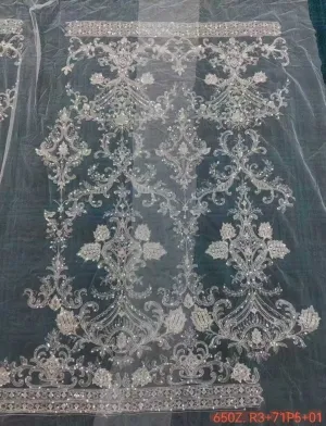 opulent beaded baroque linear border mesh lace fabric