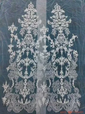 baroque crest pattern sequinned corded mesh lace fabric