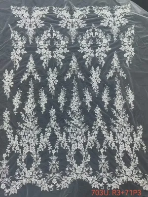 pearl beaded cascading floral vine mesh lace fabric