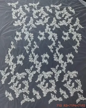 beaded botanical fern leaf mesh lace fabric