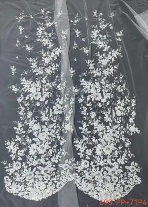 sequinned cascading floral vine mesh lace fabric