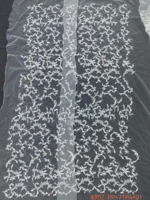 sequinned messy coral branch mesh lace fabric