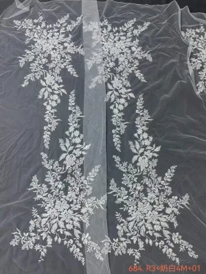 beaded sequinned floral cluster mesh lace fabric