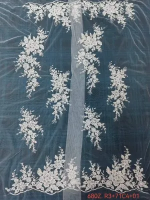double scalloped border sequinned floral mesh lace