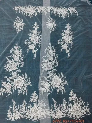 double border sequinned floral mesh lace fabric