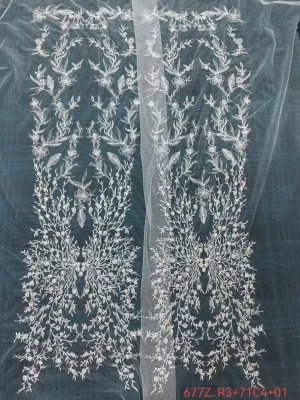 symmetrical forest branch sequinned corded lace fabric