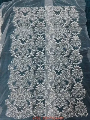 peacock feather sequinned geometric corded lace fabric