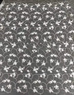 winding floral vine allover mesh sequinned lace fabric