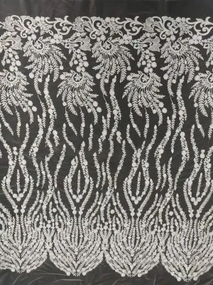 matte embroidered fringe vine bordered mesh lace