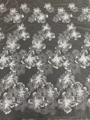 bold floral line art mesh artistic lace fabric