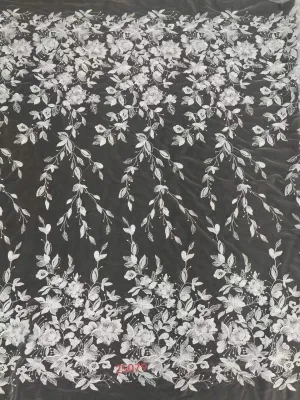 trailing vine dense floral embroidered lace fabric