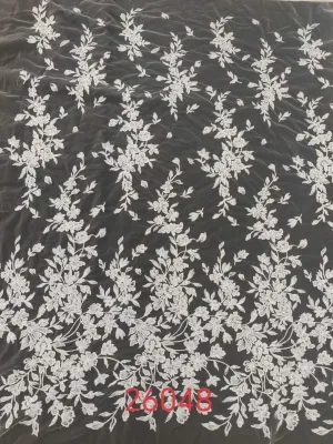 leafy vine embroidered lace fabric with clear sequins