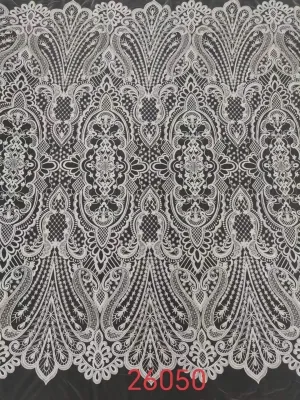 symmetrical paisley fan scroll embroidered lace fabric