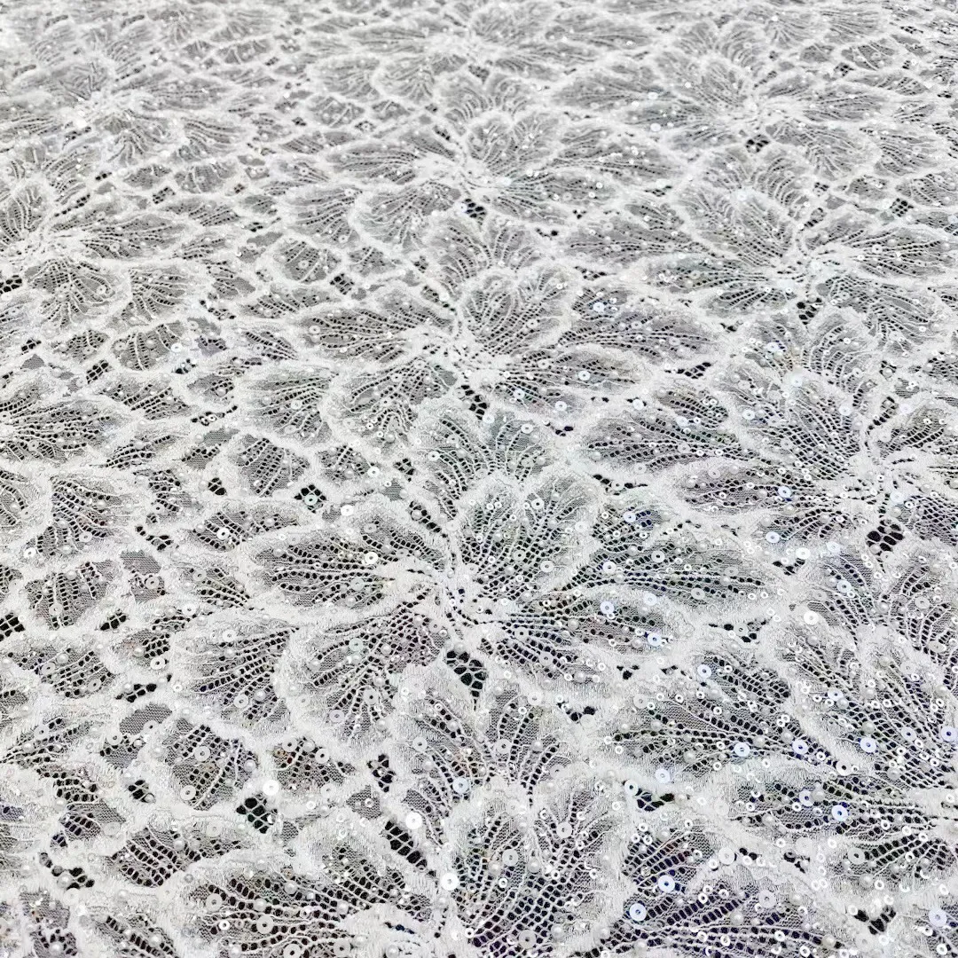 luxury floral petal pearled sequined lace fabric luxury floral petal pearled sequined lace fabric