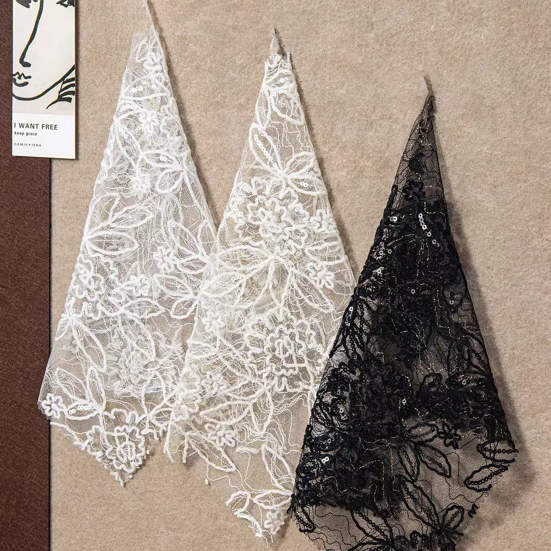 off white ivory and black sequinned chantilly lace off white ivory and black sequinned chantilly lace